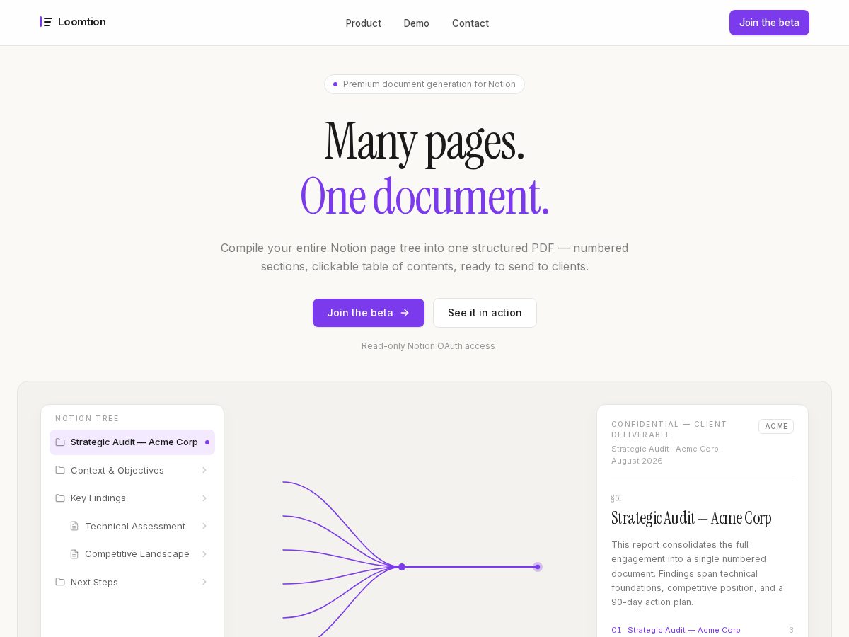 Landing-page snapshot of loomtion.com