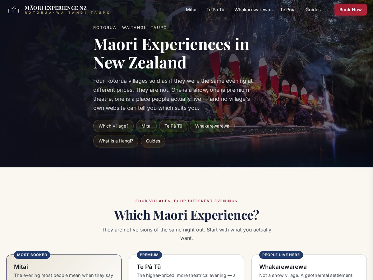 Landing-page snapshot of maoriexperiencenz.com