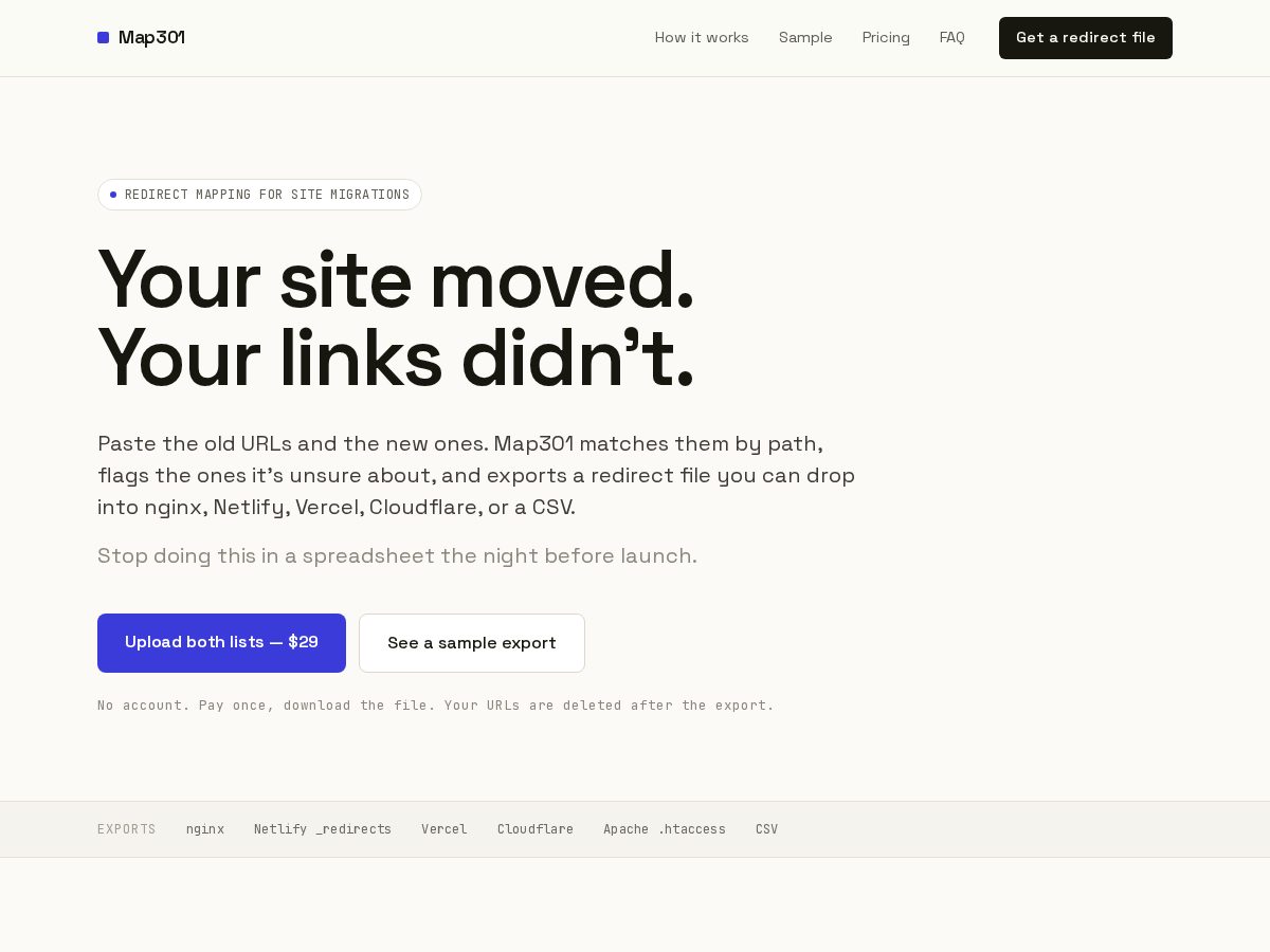 Landing-page snapshot of map301.com