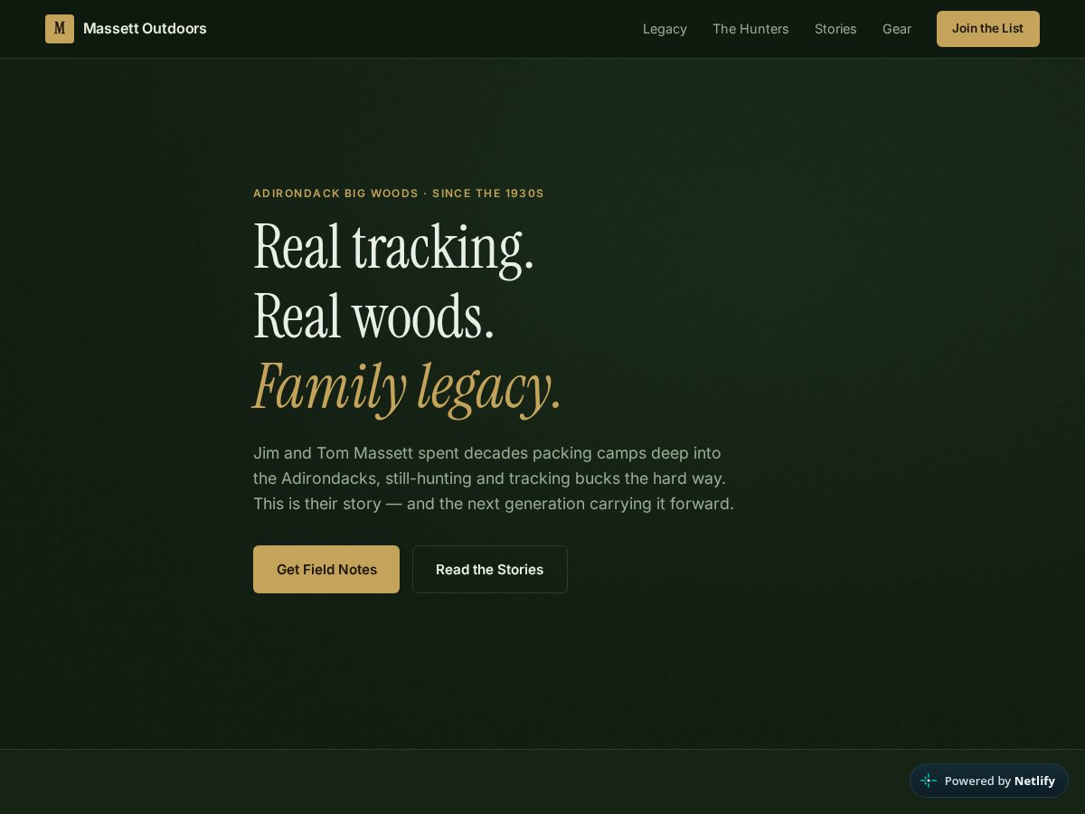 Landing-page snapshot of massettoutdoors.com