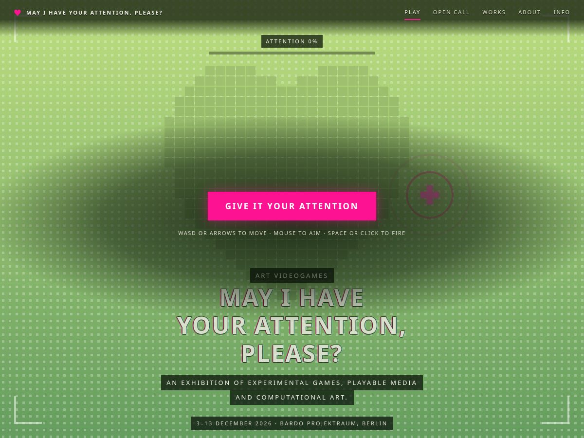 Landing-page snapshot of mayihaveyourattentionplease.org