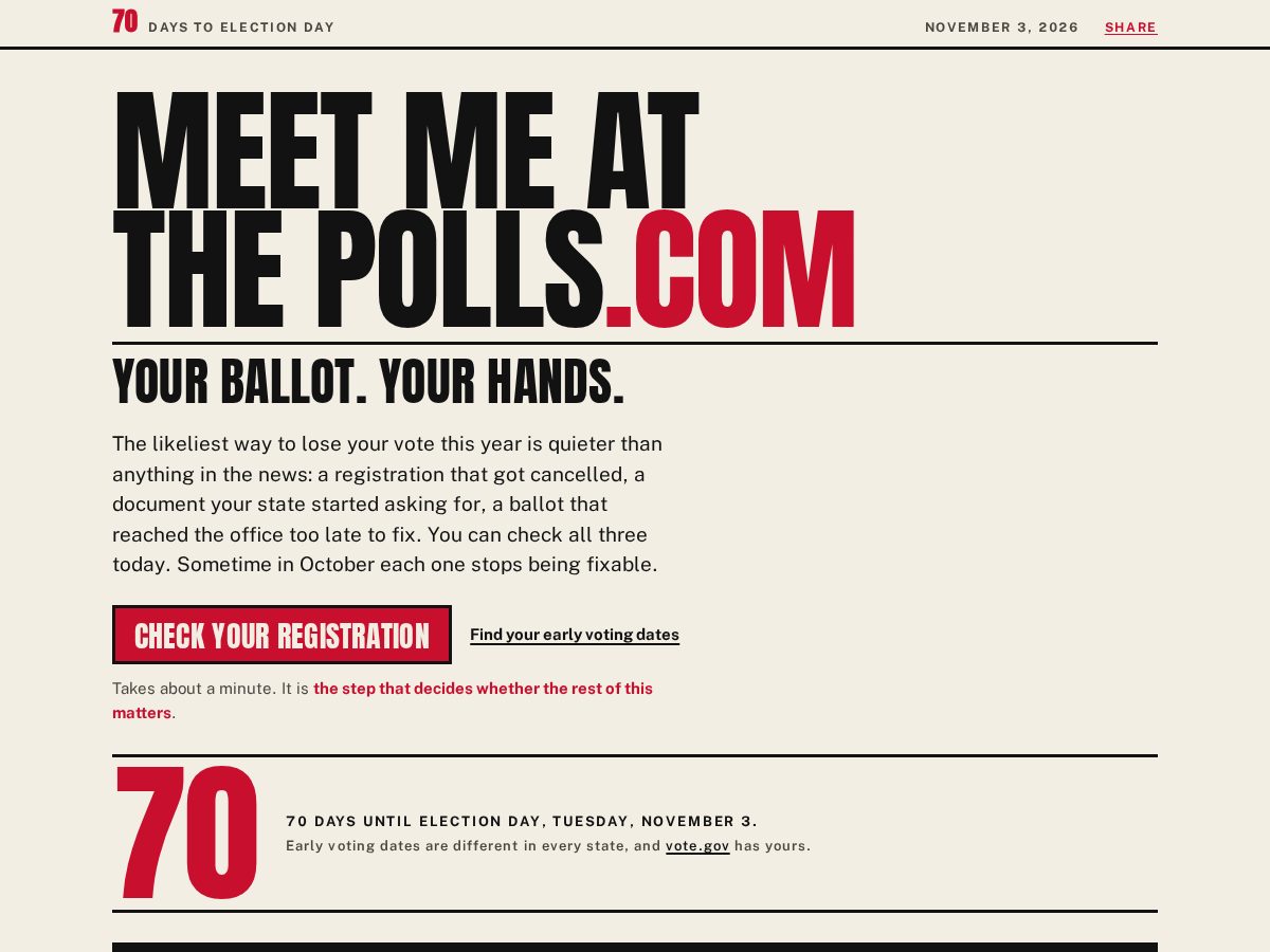 Landing-page snapshot of meetmeatthepolls.com