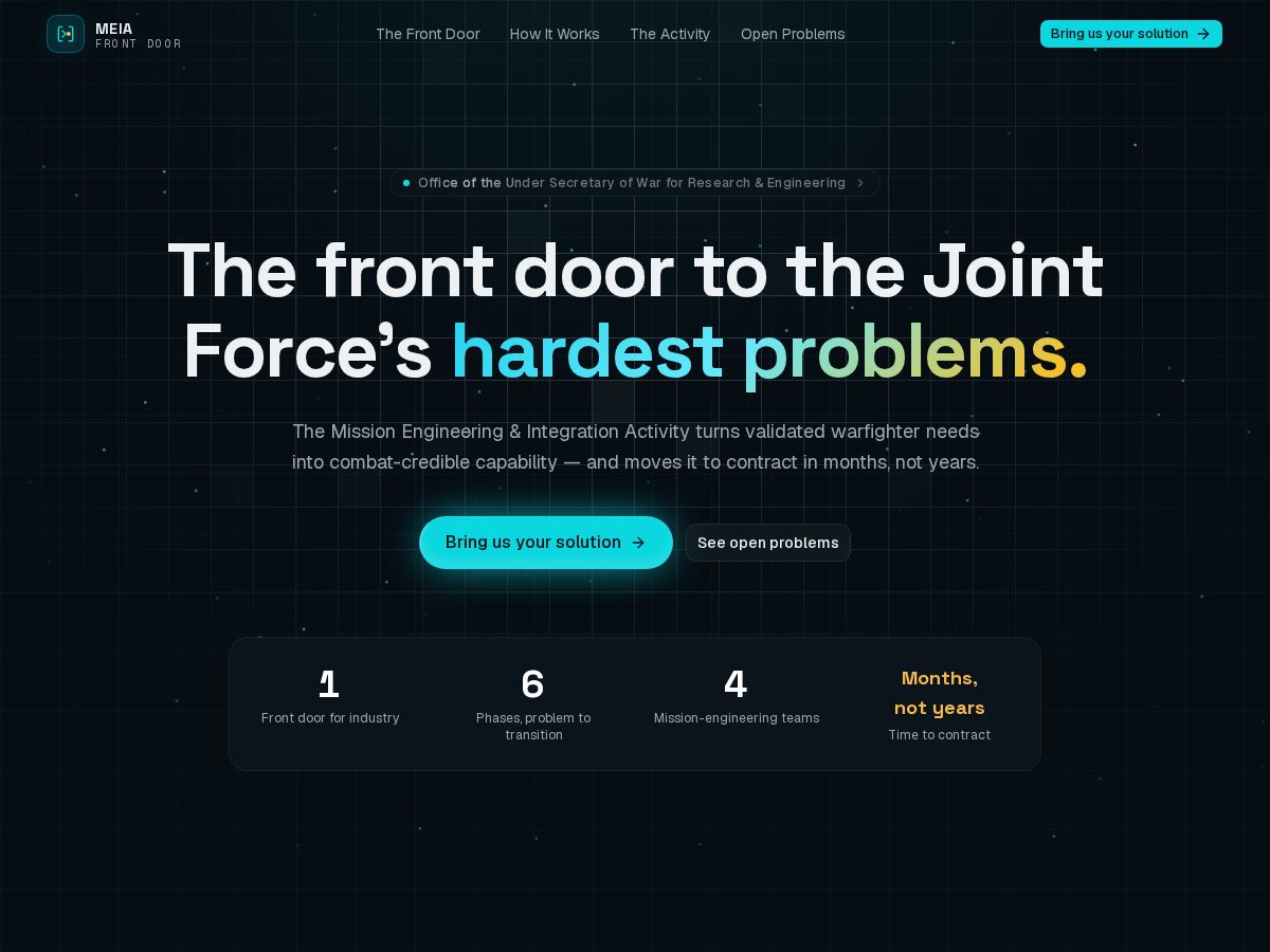 Landing-page snapshot of meiafrontdoor.com