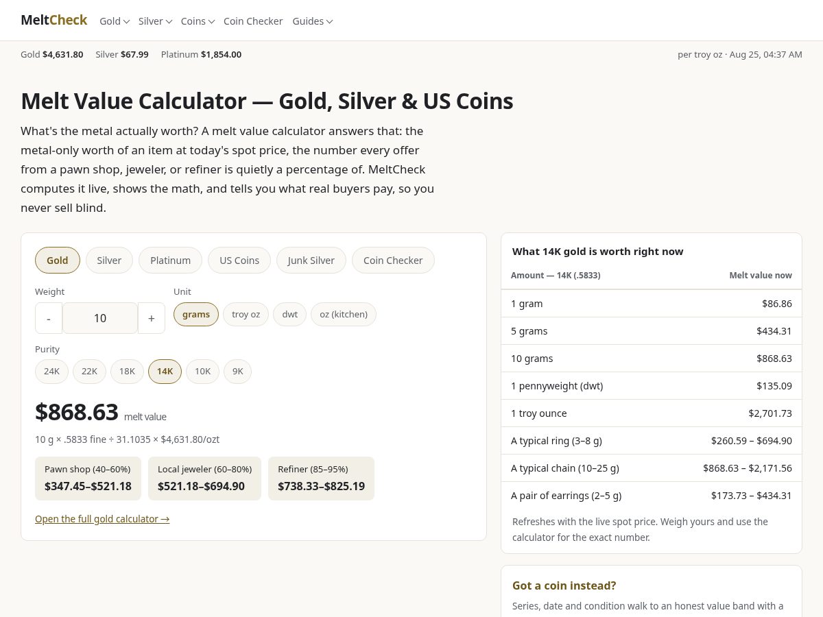 Landing-page snapshot of meltcheck.com