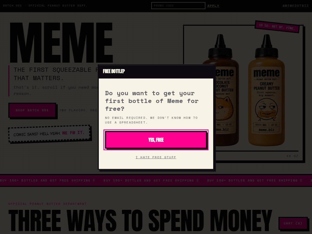 Landing-page snapshot of meme.biz