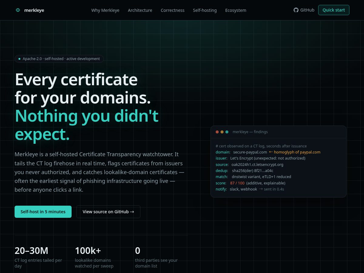 Landing-page snapshot of merkleye.com