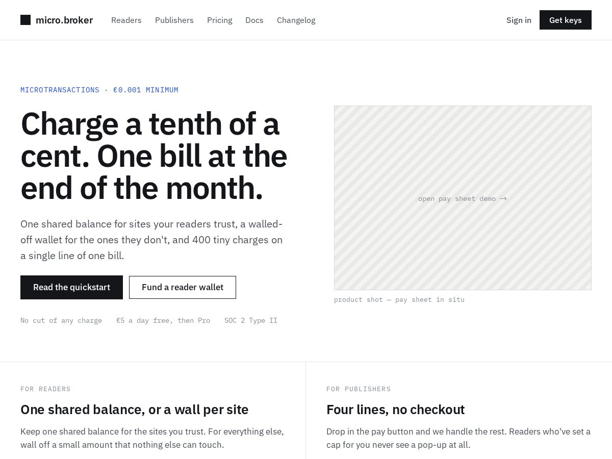Landing-page snapshot of micro.broker