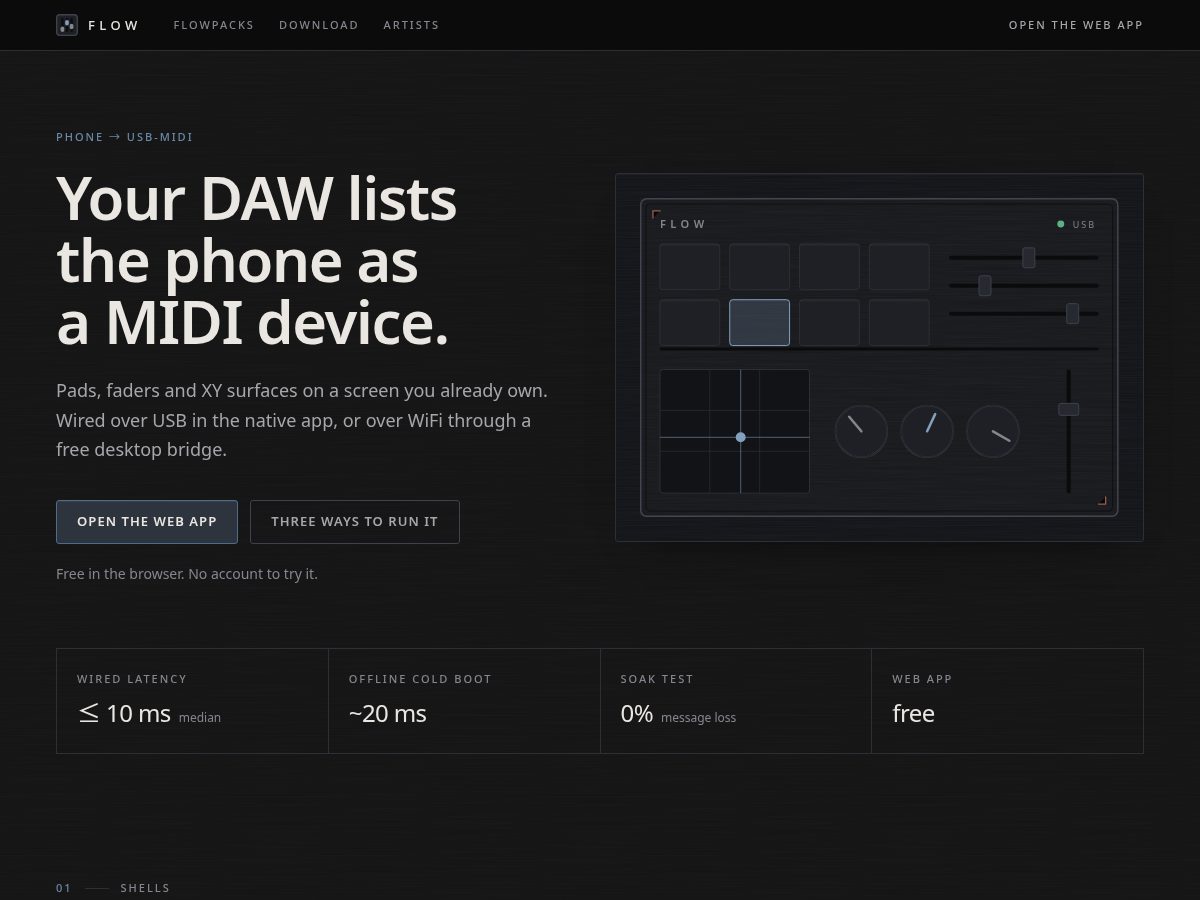 Landing-page snapshot of midiflow.app