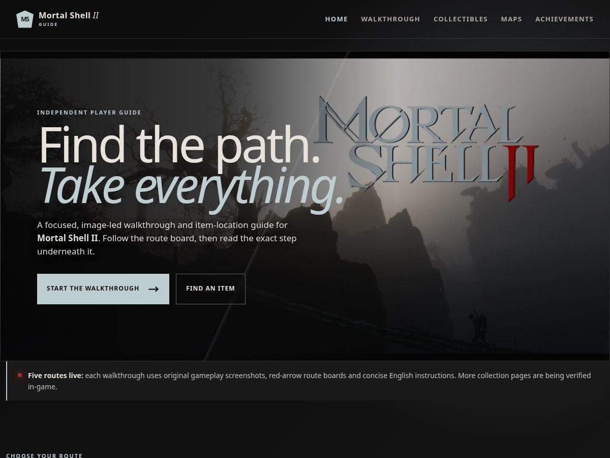 Landing-page snapshot of mortalshell2guide.xyz