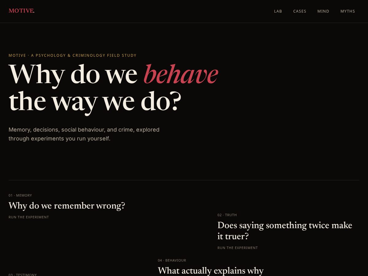 Landing-page snapshot of motive101.com
