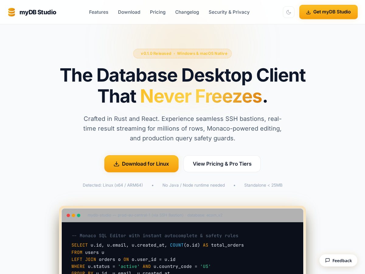 Landing-page snapshot of mydbstudio.com