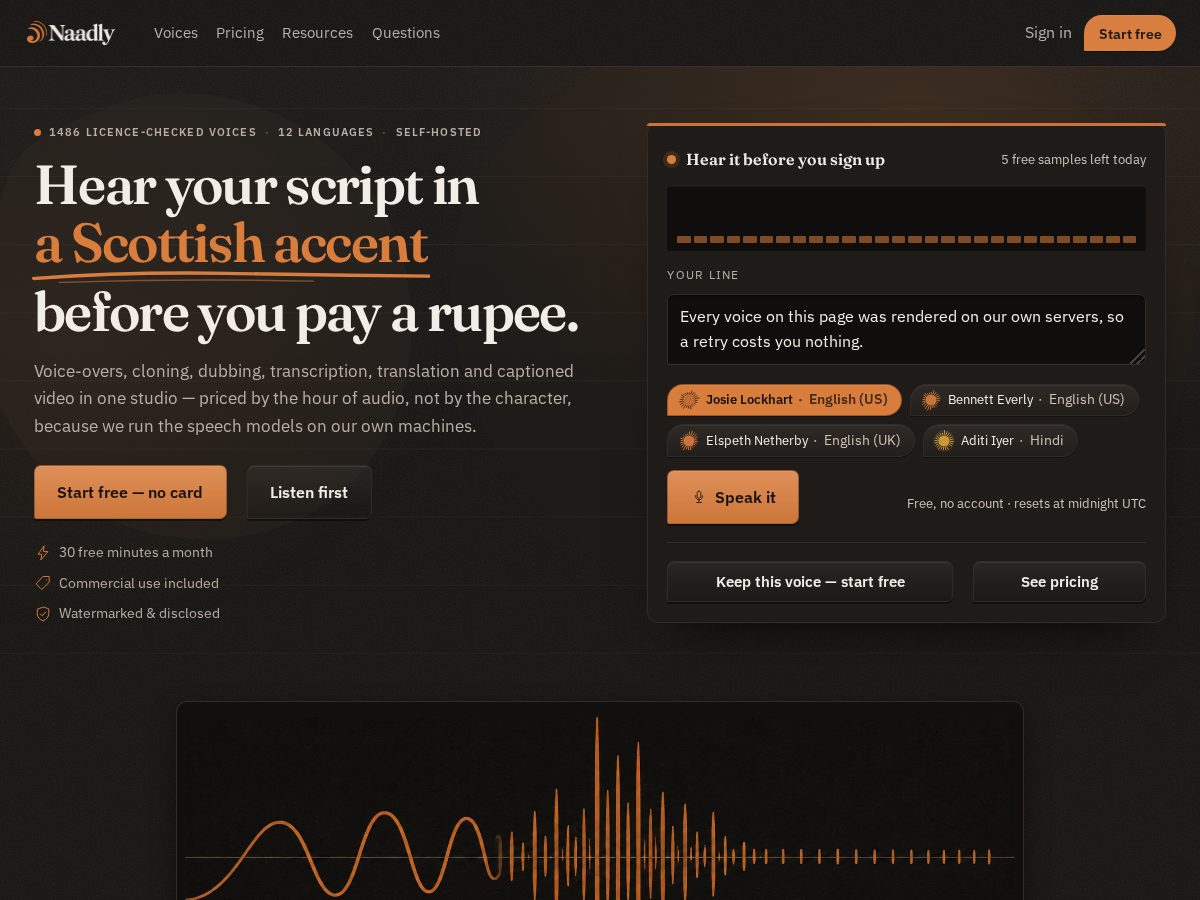 Landing-page snapshot of naadly.com