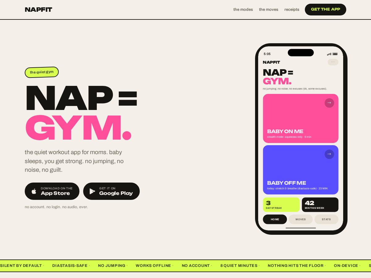 Landing-page snapshot of napfit.app