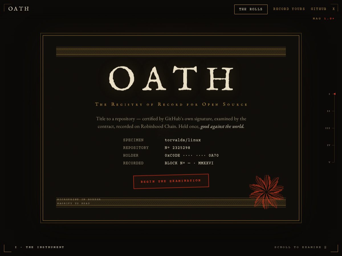 Landing-page snapshot of oath.wtf