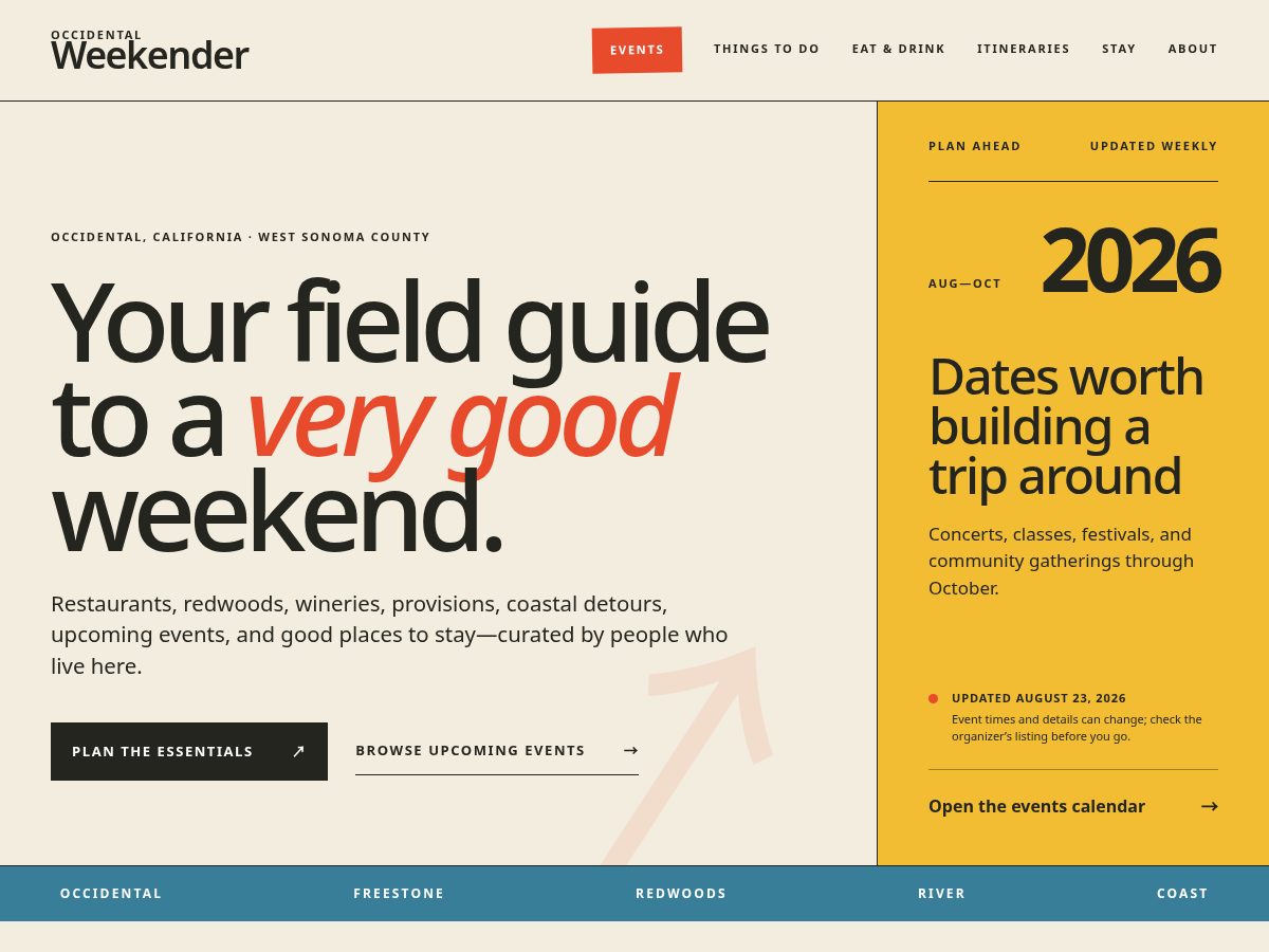 Landing-page snapshot of occidentalweekender.com