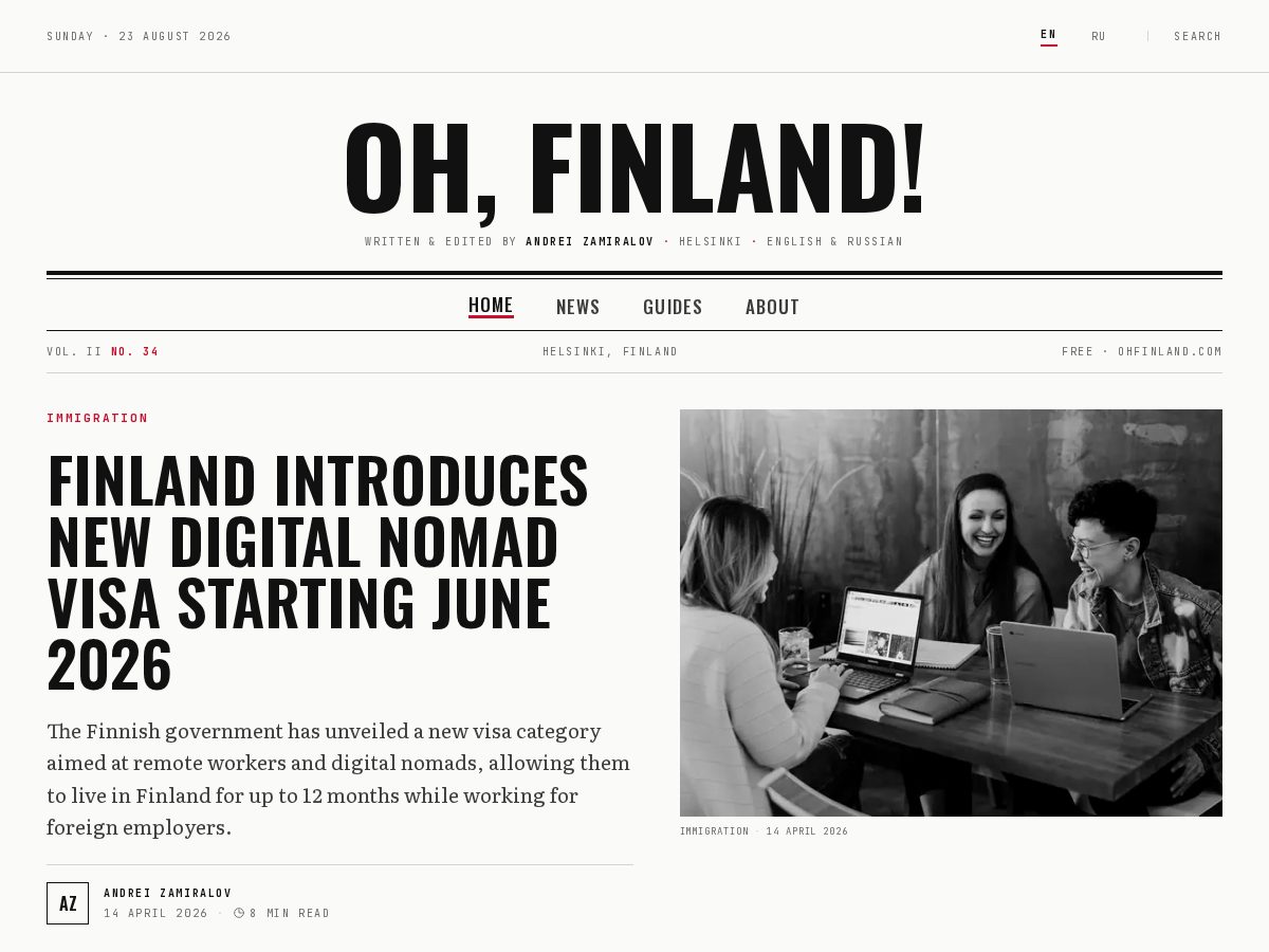 Landing-page snapshot of ohfinland.com