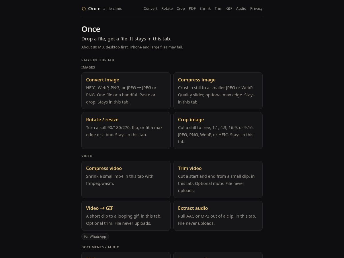 Landing-page snapshot of onceclinic.com