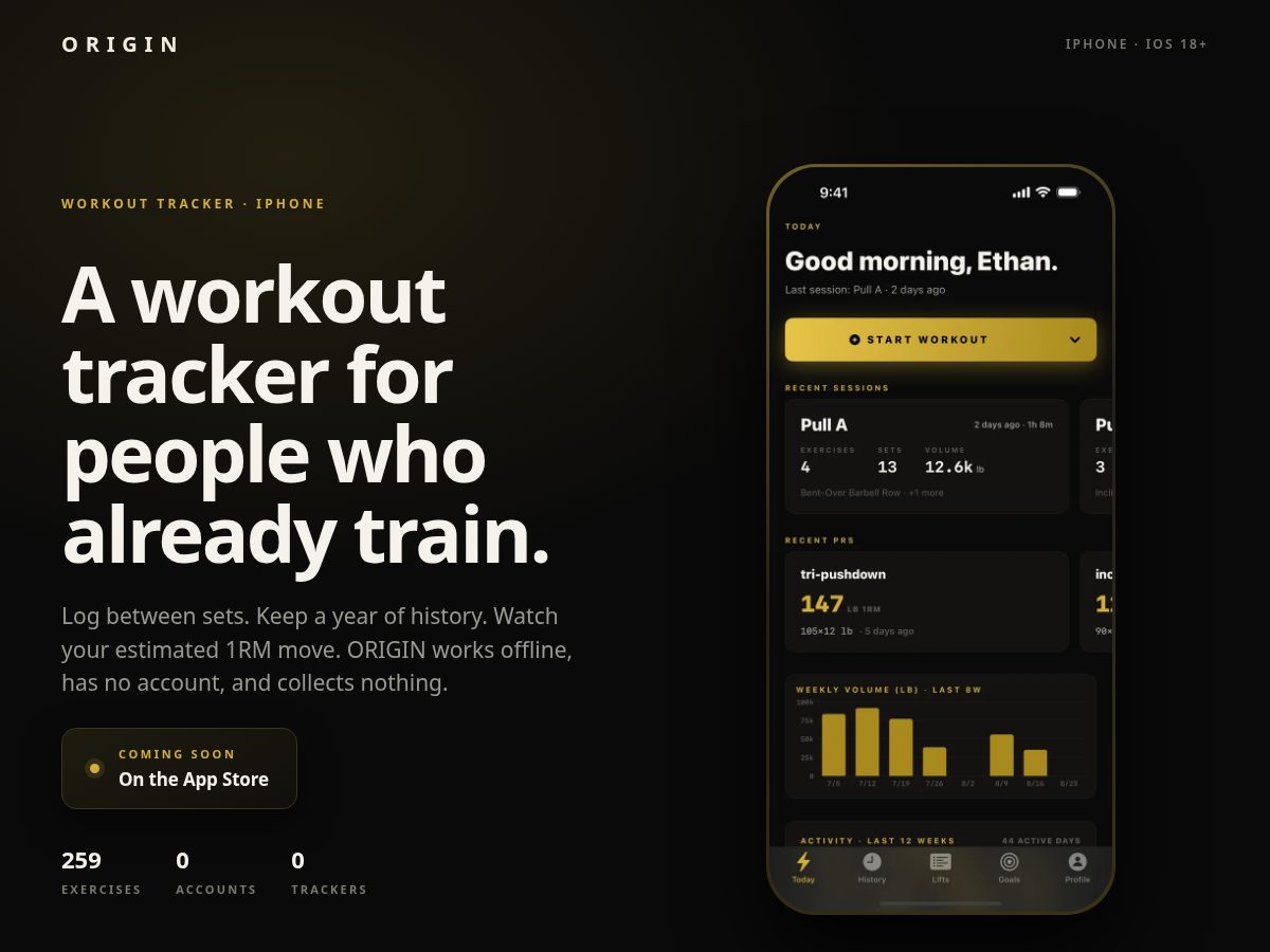 Landing-page snapshot of originlift.app