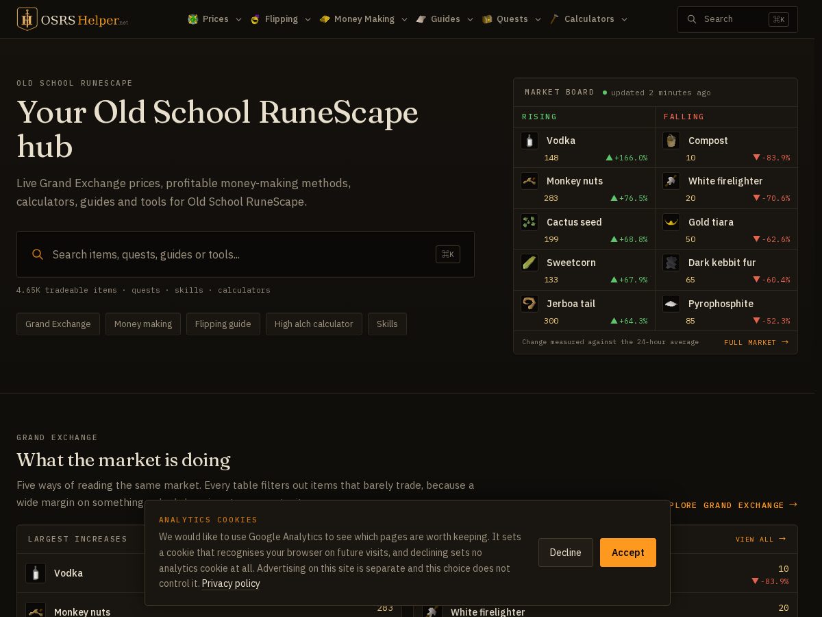 Landing-page snapshot of osrshelper.net