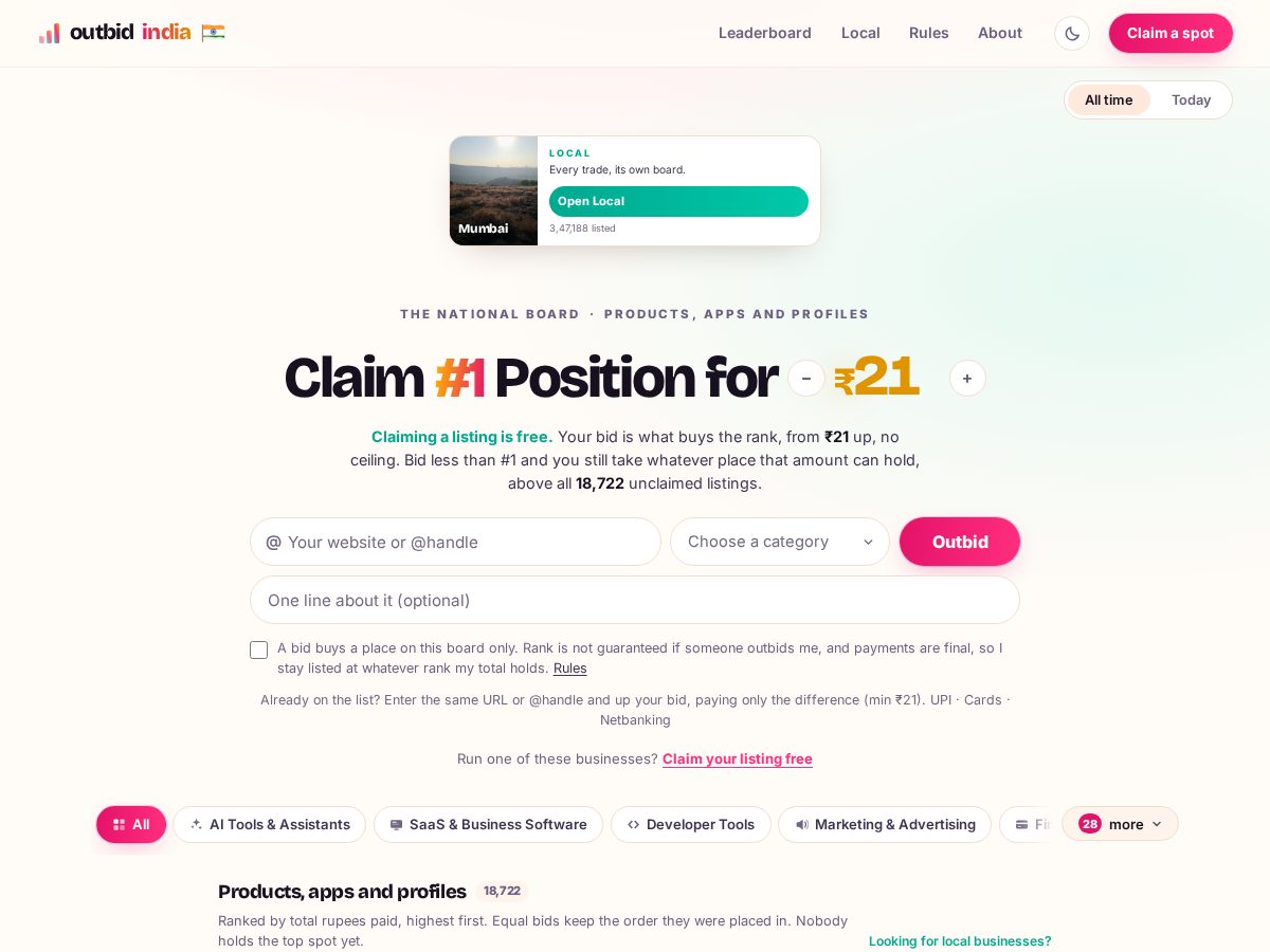 Landing-page snapshot of outbidindia.com