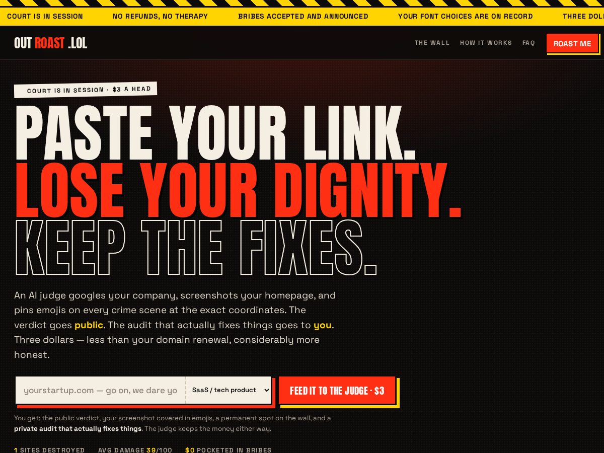 Landing-page snapshot of outroast.lol