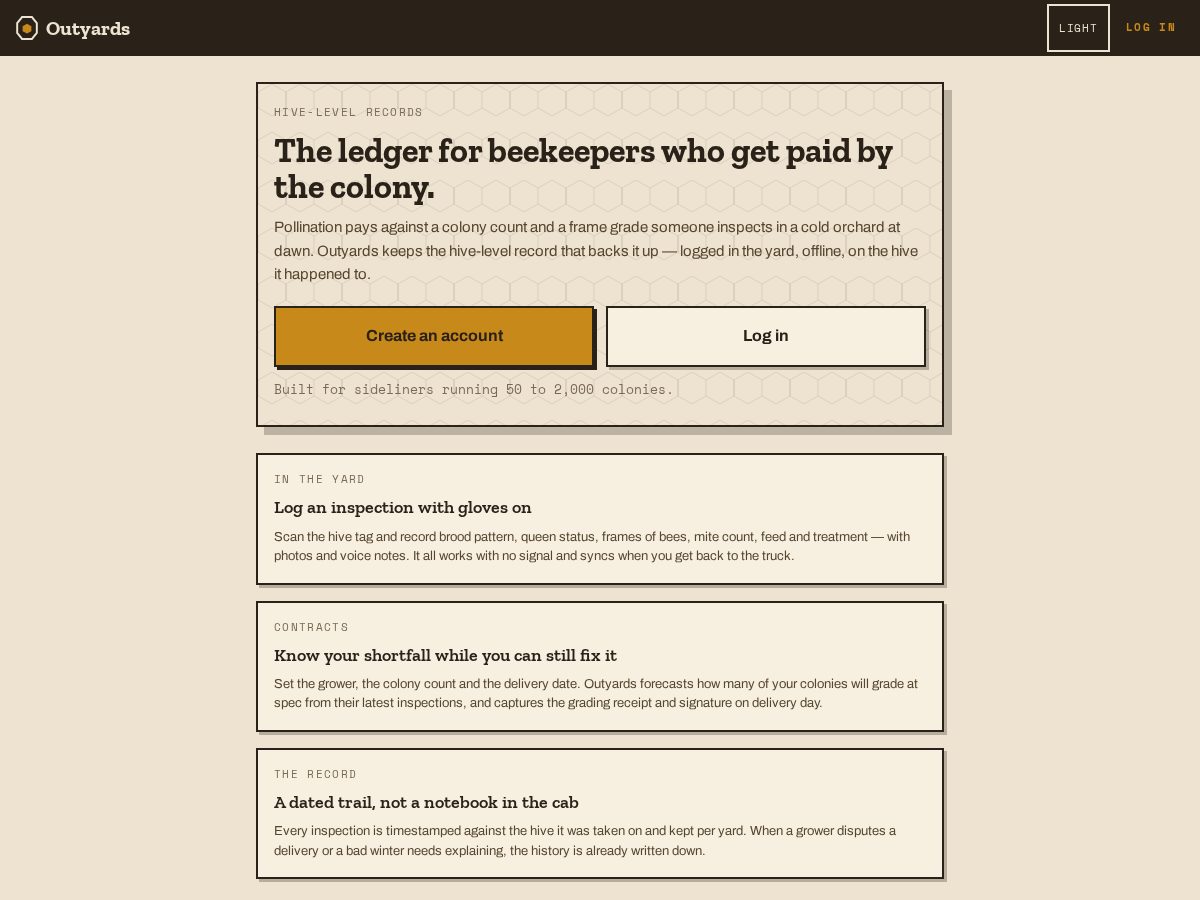 Landing-page snapshot of outyards.com