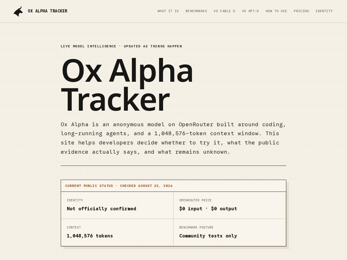 Landing-page snapshot of oxalphatracker.com
