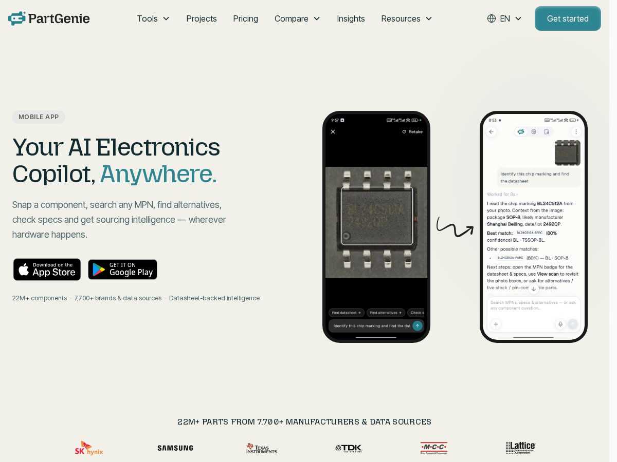 Landing-page snapshot of partgenie.app