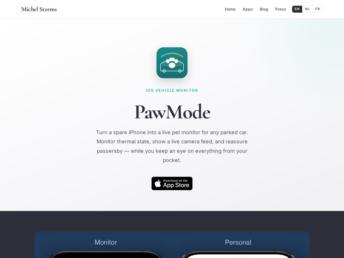 Landing-page snapshot of pawmodeapp.com