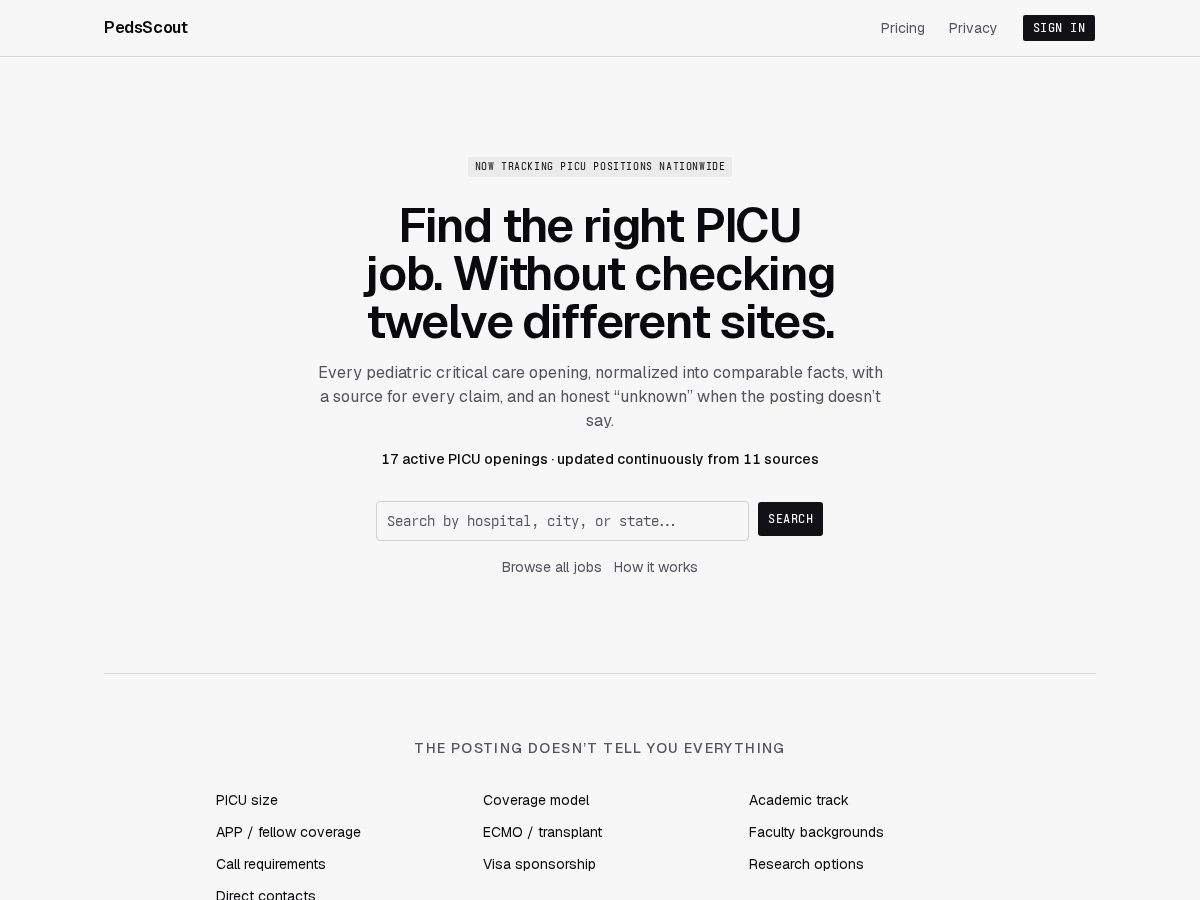 Landing-page snapshot of pedsscout.com