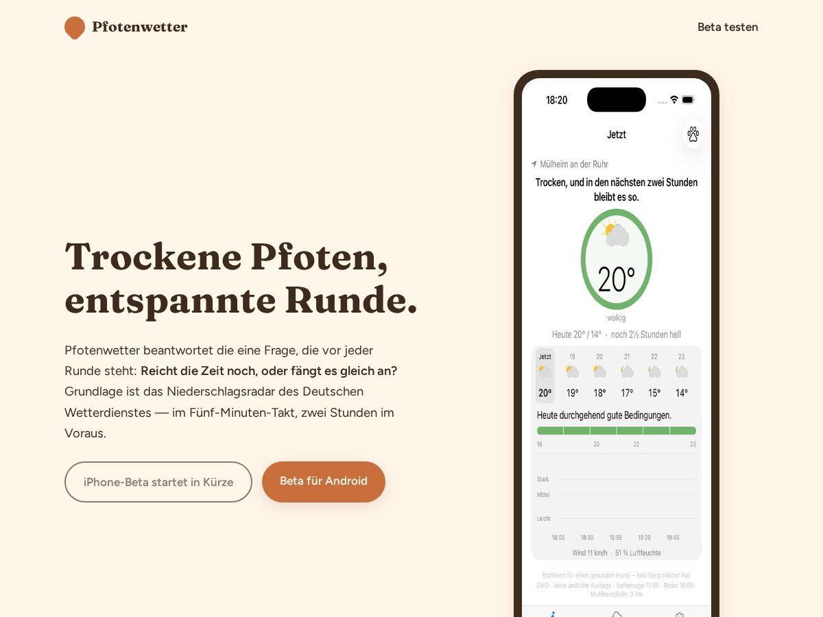 Landing-page snapshot of pfotenwetter.app