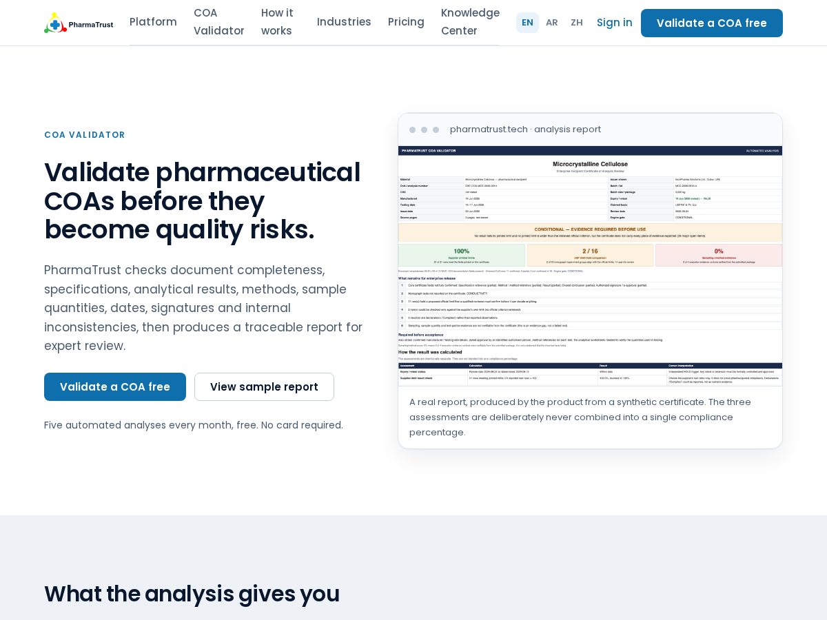 Landing-page snapshot of pharmatrust.tech