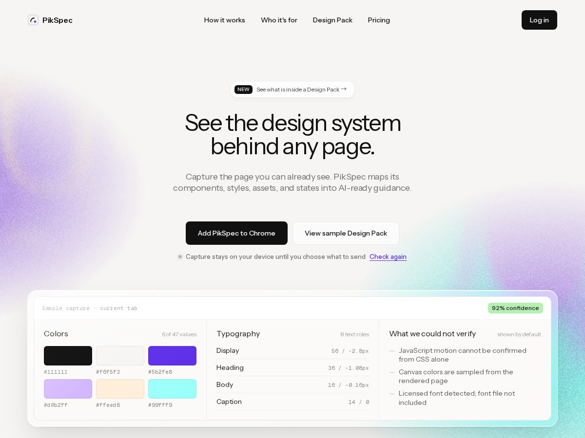 Landing-page snapshot of pikspec.com
