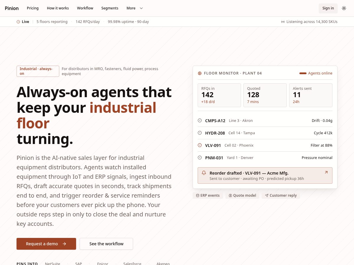 Landing-page snapshot of pinionops.com