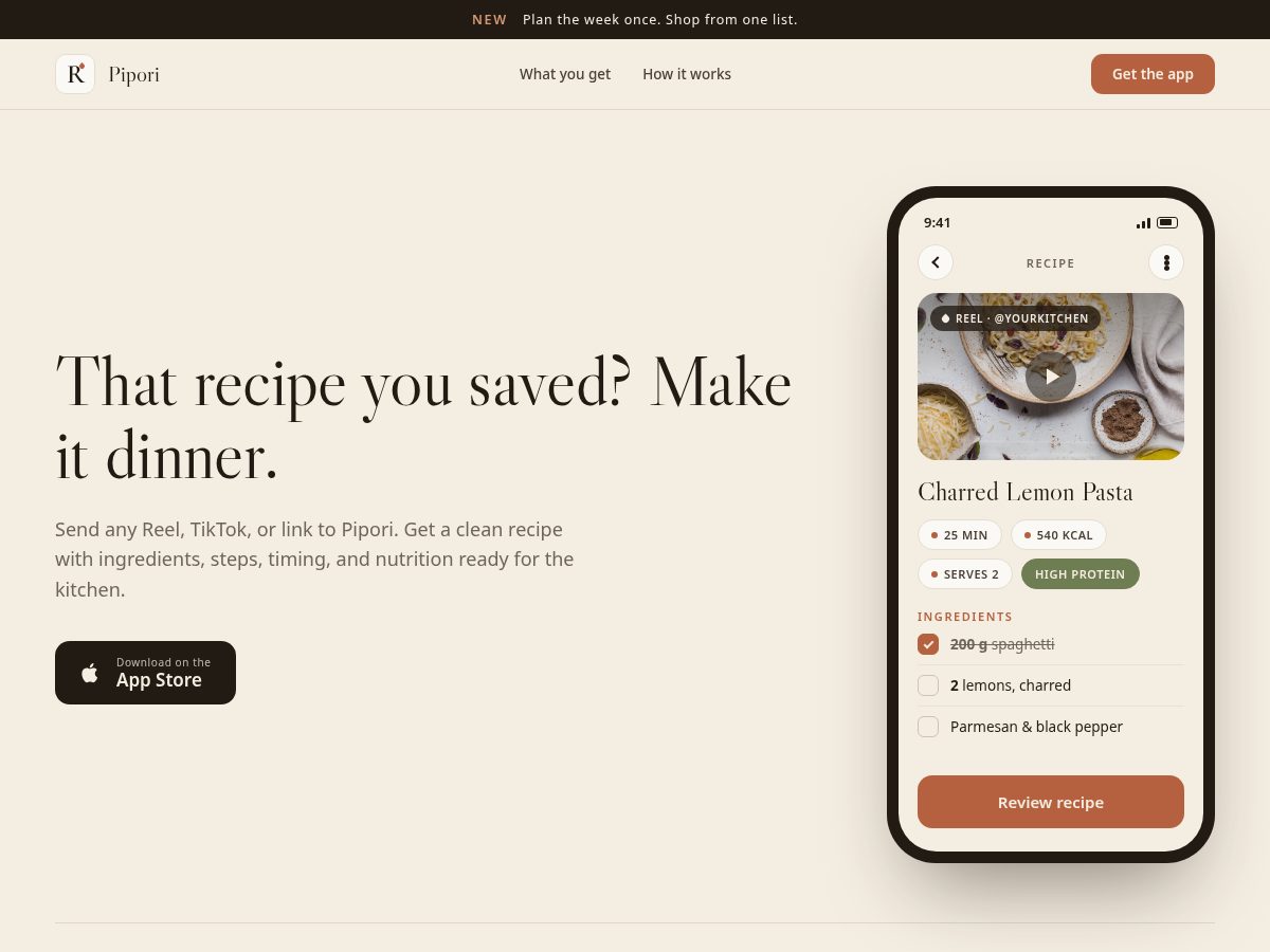 Landing-page snapshot of pipori.app
