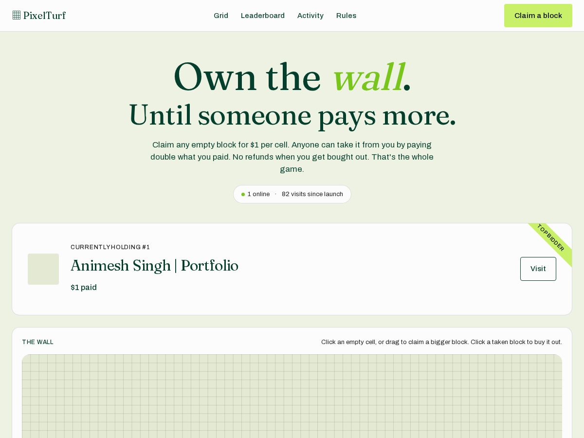 Landing-page snapshot of pixelturf.lol