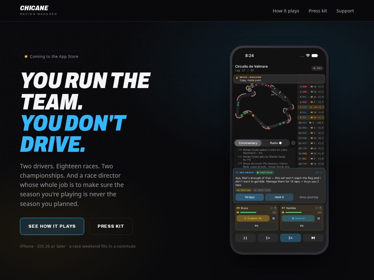 Landing-page snapshot of playchicane.com