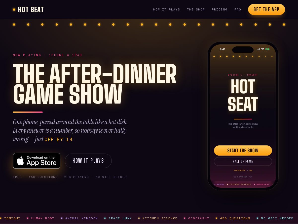 Landing-page snapshot of playhotseat.app