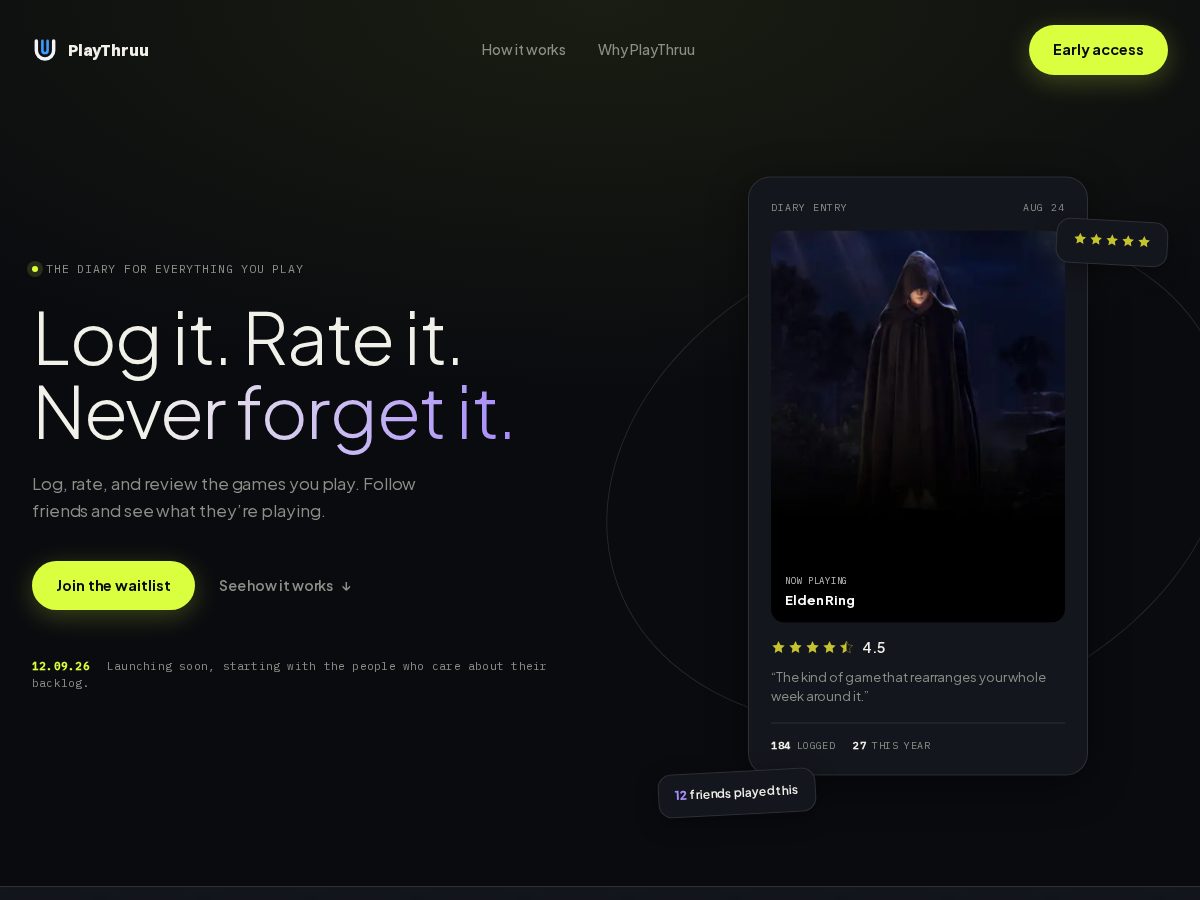 Landing-page snapshot of playthruu.com