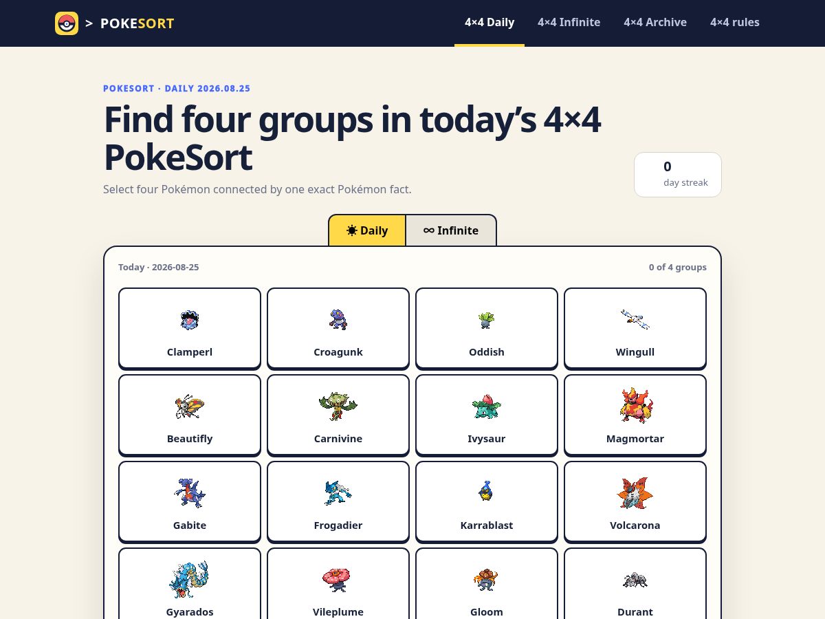 Landing-page snapshot of pokesort.org