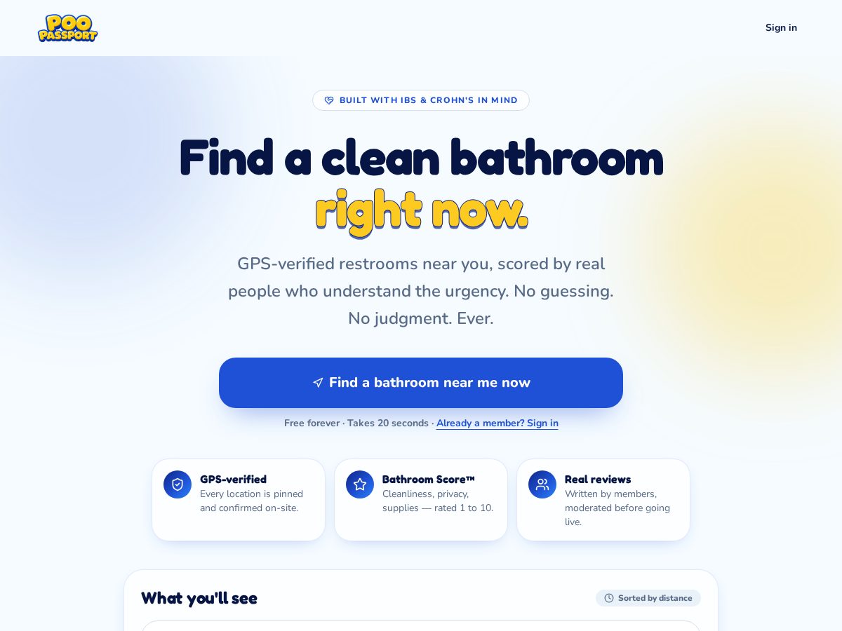 Landing-page snapshot of poopassport.app