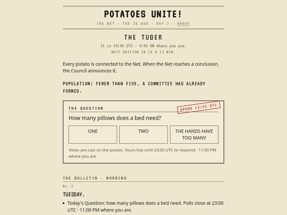 Landing-page snapshot of potatoesunite.com
