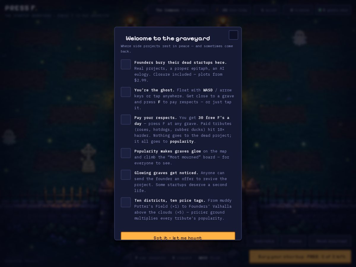 Landing-page snapshot of pressf.lol