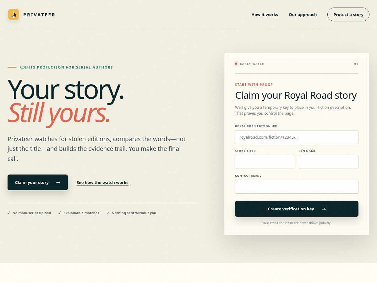 Landing-page snapshot of privateer.pub