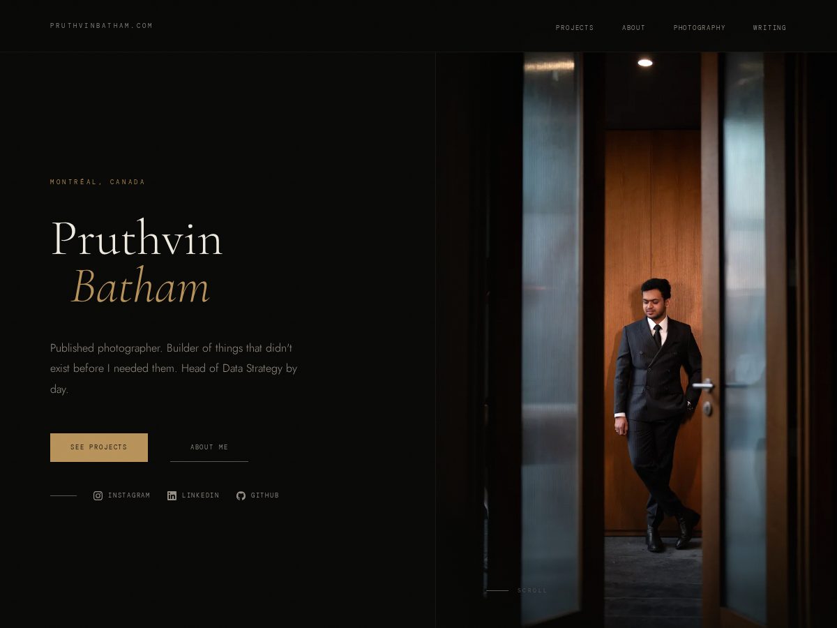 Landing-page snapshot of pruthvinbatham.com