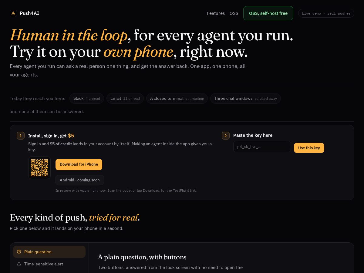 Landing-page snapshot of push4ai.com