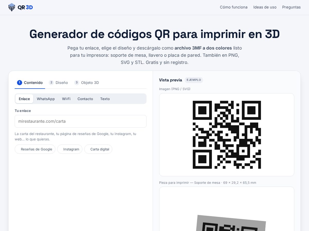 Landing-page snapshot of qr3d.online