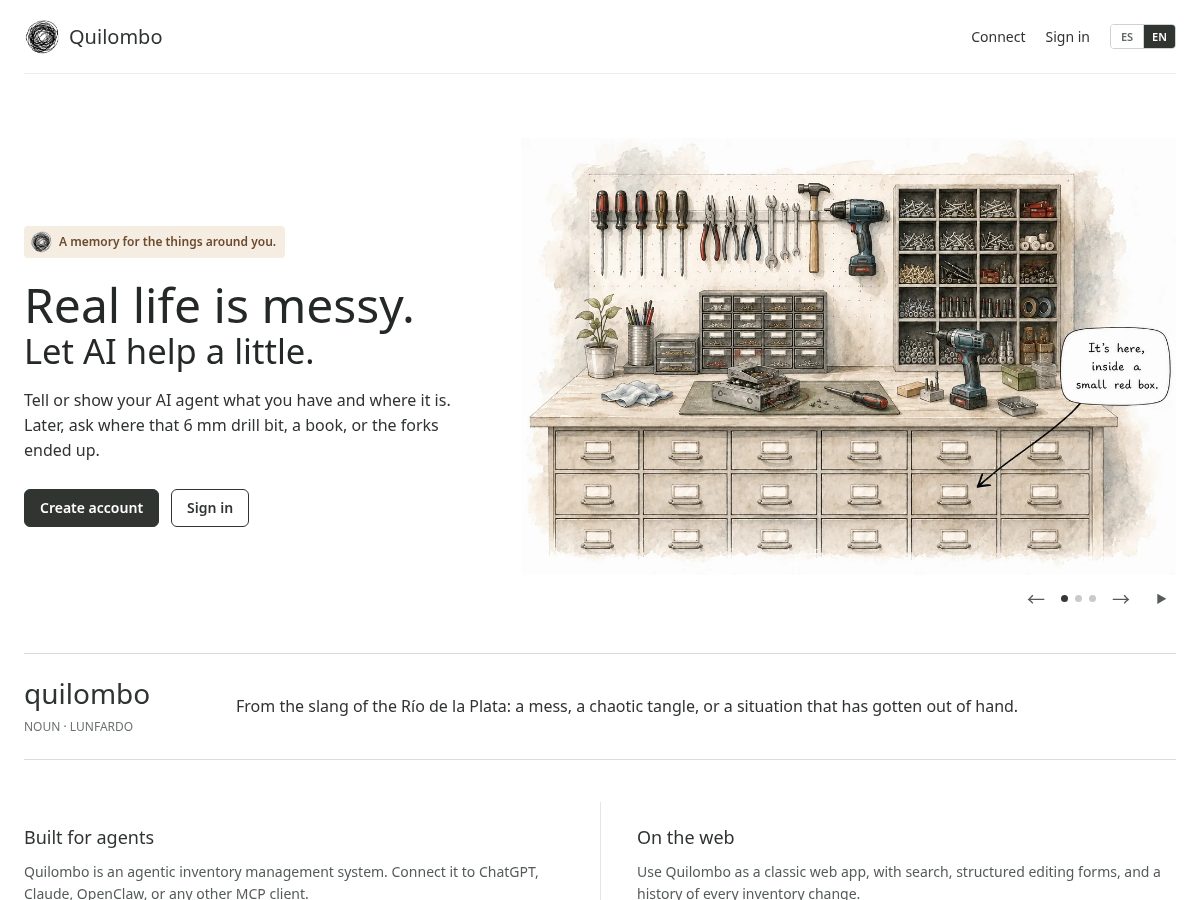 Landing-page snapshot of quilombo.life