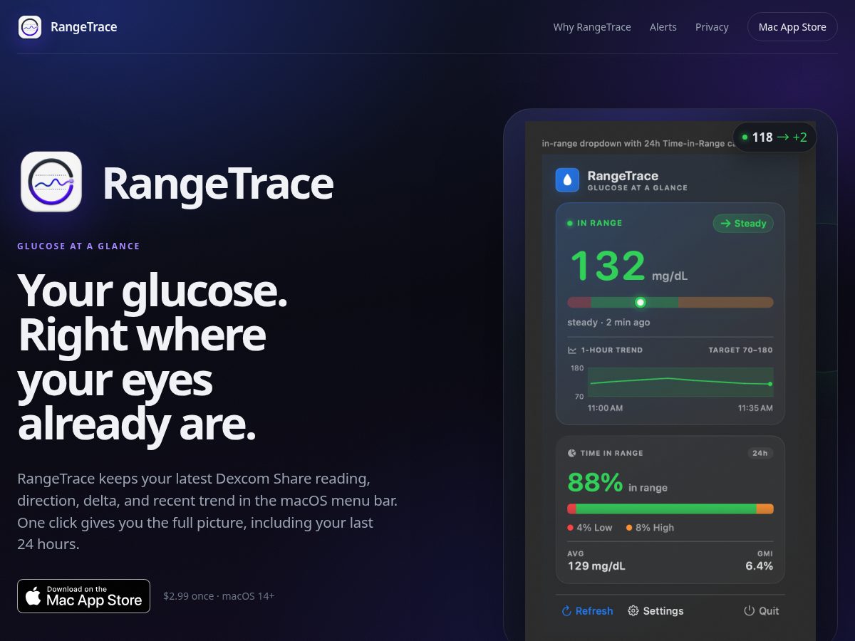 Landing-page snapshot of rangetrace.app