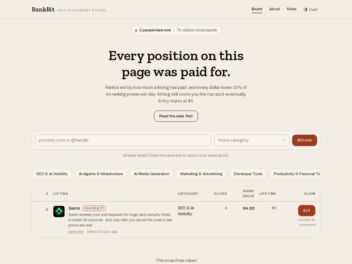 Landing-page snapshot of rankbit.lol